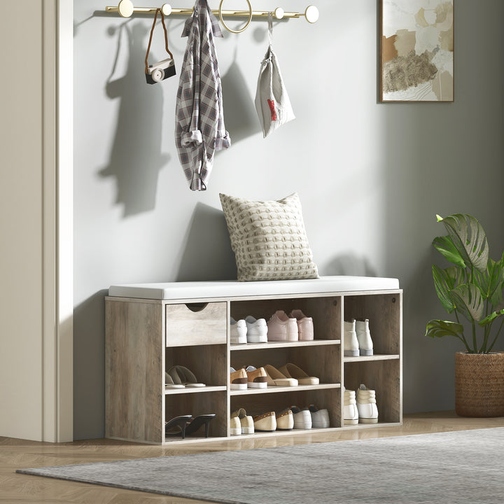 Shoe Storage Bench with Cushion - Grey