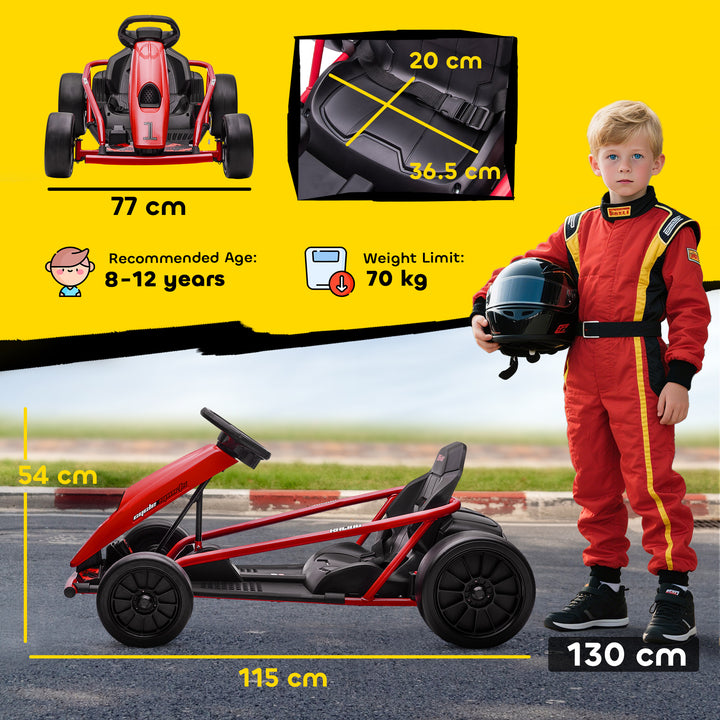 24V Electric Go Kart for Kids, Drift Ride-On Racing Go Kart with 2 Speeds, for Boys Girls Aged 8-12 Years Old, Red