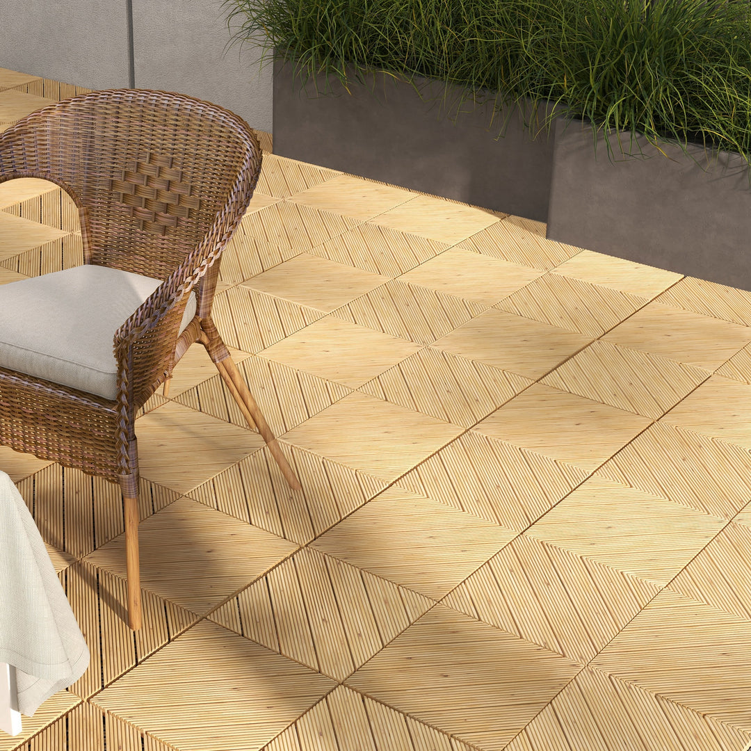 Outsunny 27 Pcs Wooden Interlocking Decking Tiles, 30 x 30 cm Anti-slip Outdoor Flooring Tiles, 0.81m 2 per Pack, All Weather Use | Aosom UK