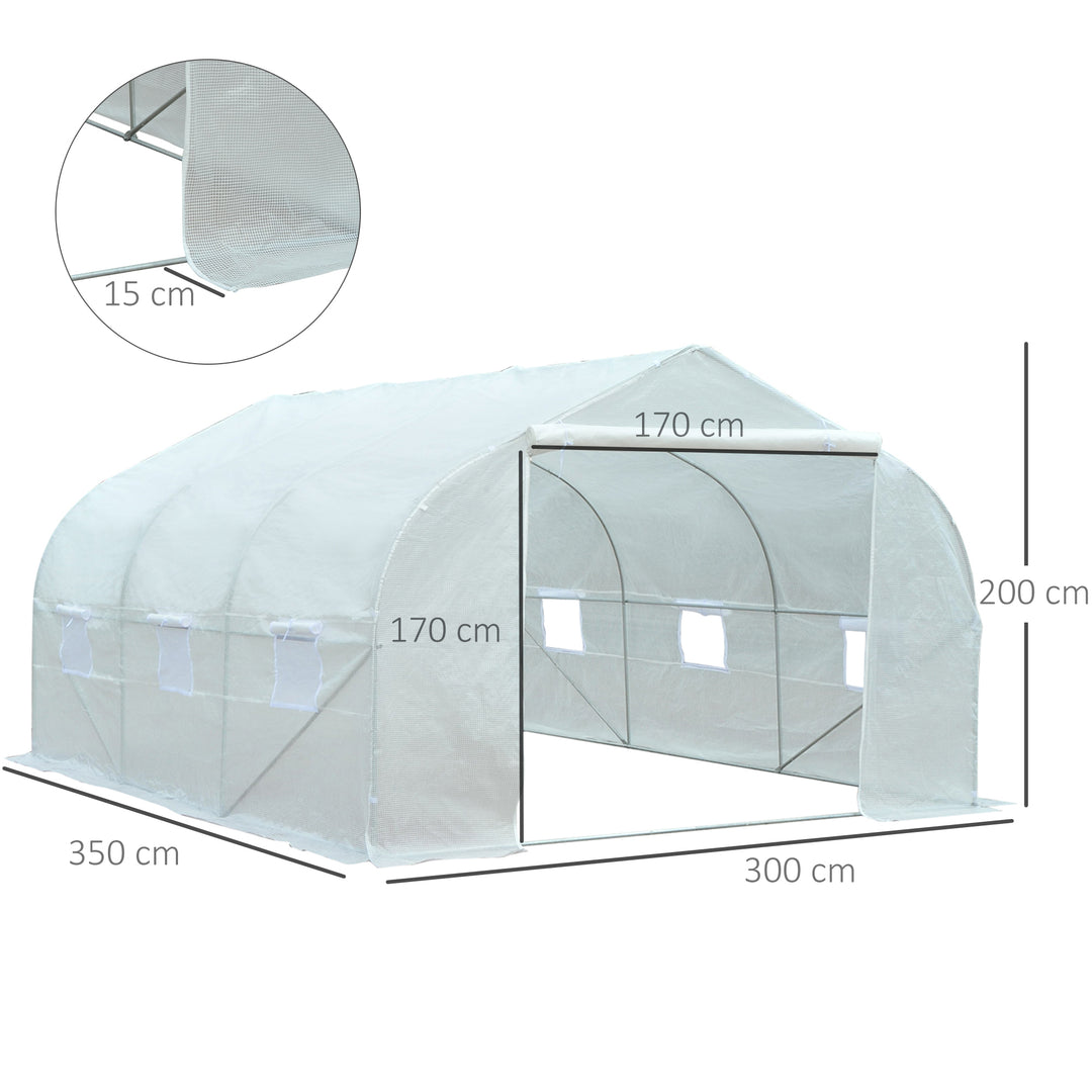 MCL Walk-In Polytunnel Greenhouse Warm House Garden Tunnel Shelter Plant Shed with Door and Windows, Galvanised Steel Frame, 3.5 x 3 x 2m, White