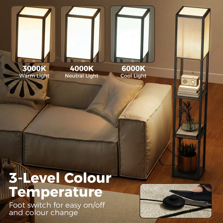 Floor Lamp with Shelves, 3 Layer Column Modern Standing Lamp for Livin