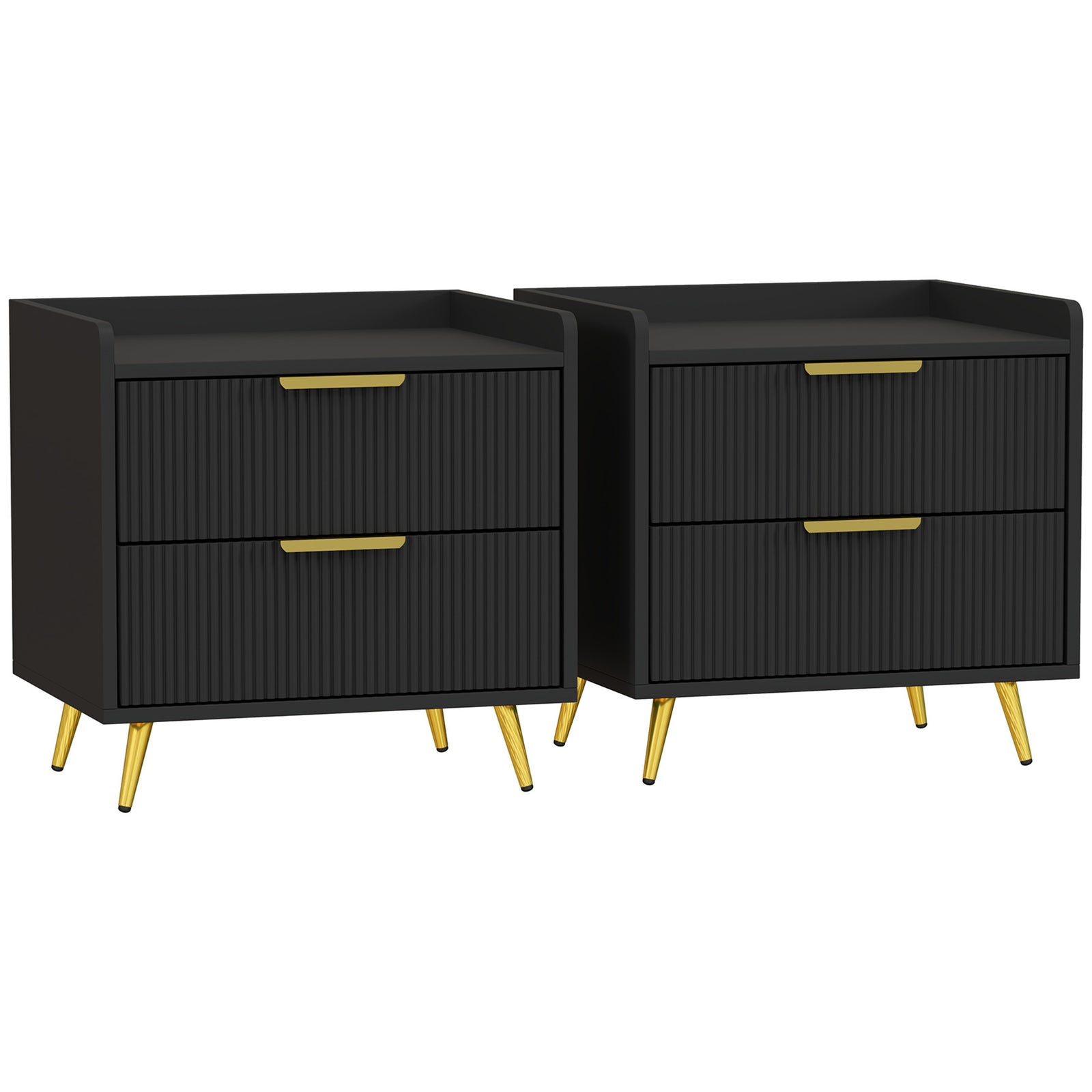 Elegant Two-Drawer Bedside Table Set of 2 - Black