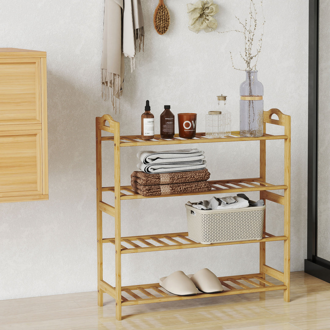 Freestanding Bamboo Shoe Rack, 4-Tier Shoe Shelf Stand for Hallway, Living Room, Bedroom, Natural Wood Finish