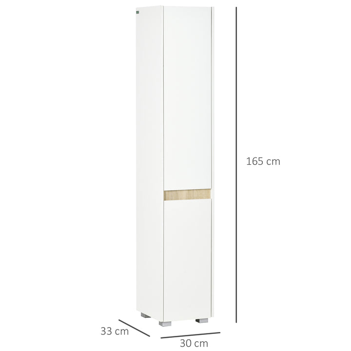 Tall Bathroom Cabinet with Adjustable Shelves, 5-Tier Modern Freestanding Tallboy with Storage Cabinets, White