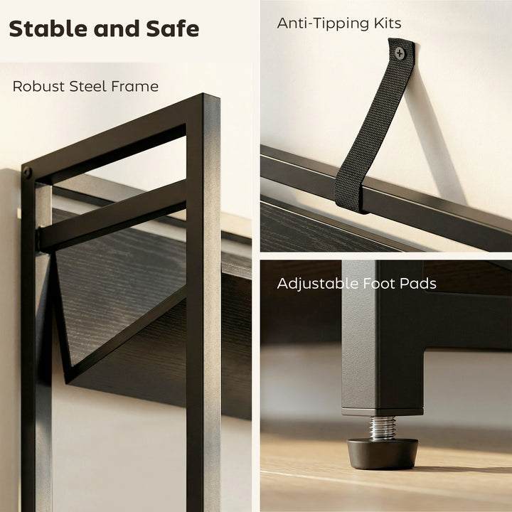 Bookshelf 5-Tier Metal Frame Bookcase Storage Shelves for Living Room 