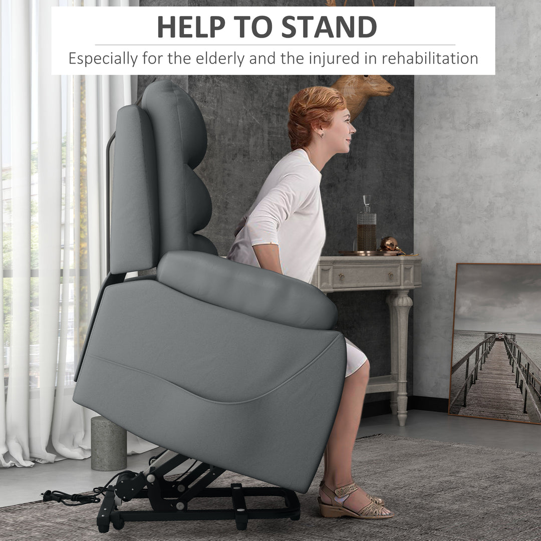 Electric Riser and Recliner for Elderly with 8 Vibration Massage, PU Leather Power Lift Recliner Chair for Living Room with Side Pockets, Footrest, Grey