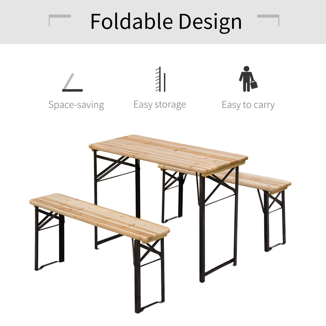 Outsunny Portable Folding Camping Picnic Trestle Beer Table and Bench Set Garden BBQ Chairs Stools Wooden Wood (120cm(L) x 25cm(W) x 46cm(H))