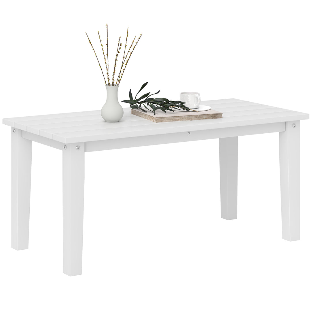 Outdoor Garden Coffee Table, HDPE All-Weather Rectangular Outdoor Garden Table with Slatted Tabletop for Patio, Balcony, 91 x 44 x 42 cm, White