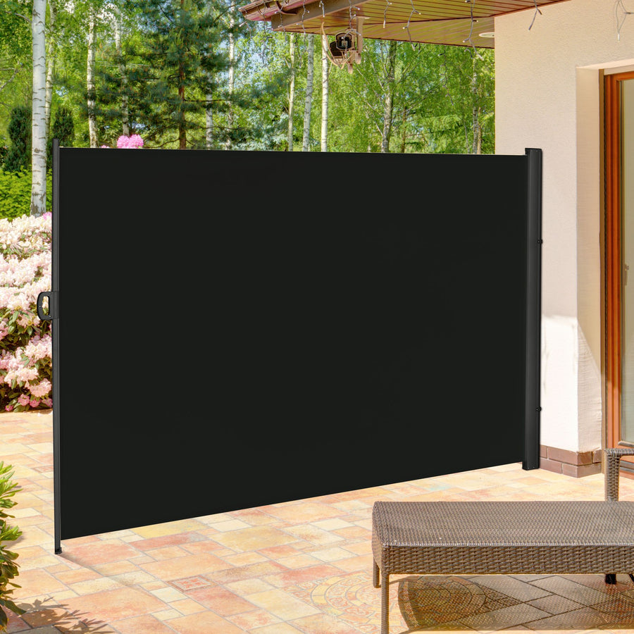 Retractable Sun Side Awning Screen Fence Patio Garden Wall Balcony Screening Panel Outdoor Blind Privacy Divider (3x2M, Black)