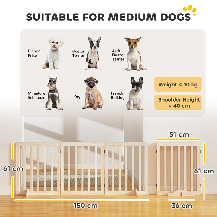 Wooden Dog Gate, 3-Panel Freestanding Pet Gates Indoor with 2 Support - view 3