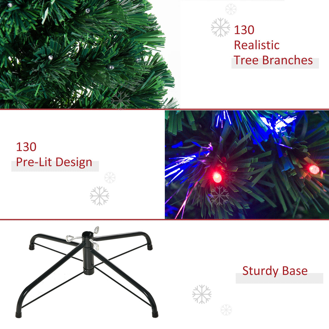 HOMCOM 4ft Pre Lit Christmas Tree Artificial Tree with Multi-Coloured Fiber Optic LED Light(4ft (120cm)) | Aosom UK