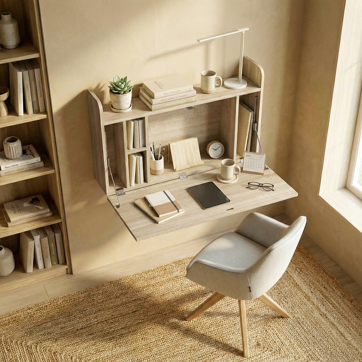 Wall Mounted Desk, Drop Leaf Floating Laptop Desk with Space Saving St