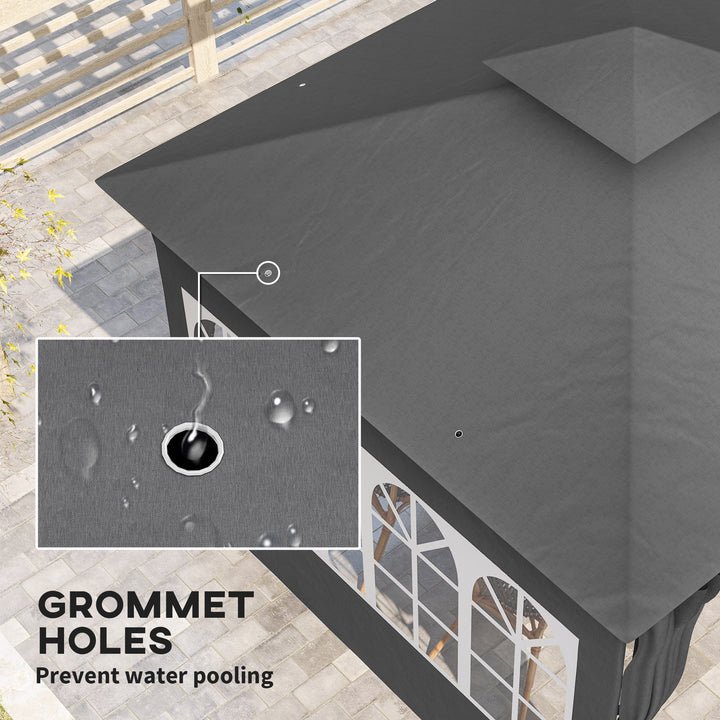 3 x 3 m Garden Gazebo, Double Roof Metal Gazebo with Removable Sidewalls and Church Windows, Outdoor Canopy Shelter, Dark Grey