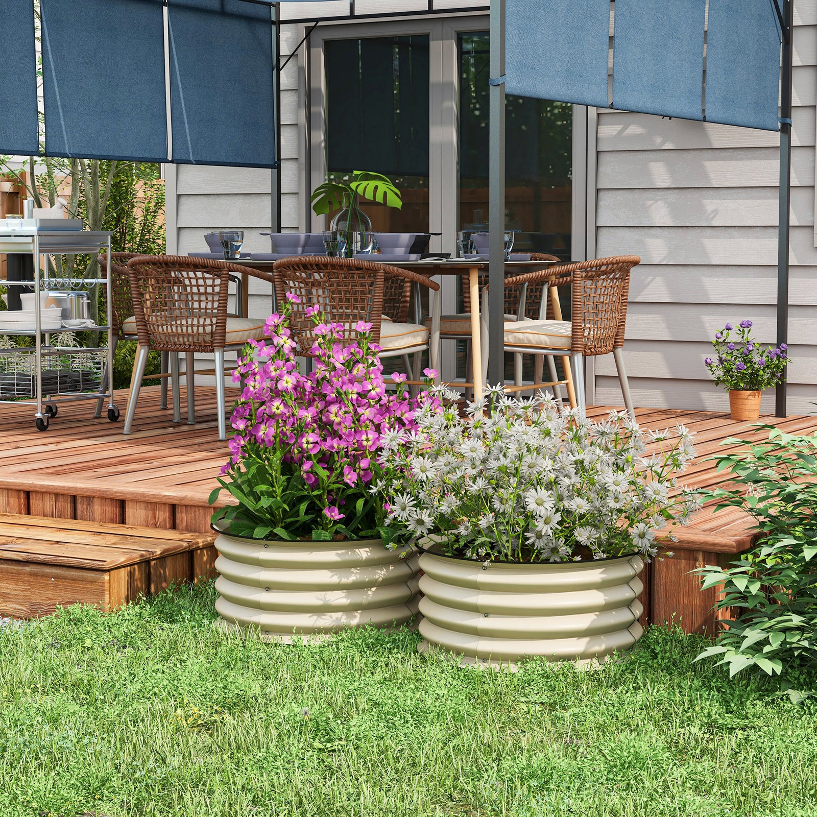 Set of 2 Raised Garden Bed, Metal Planter Box with Safety Edging, Easy