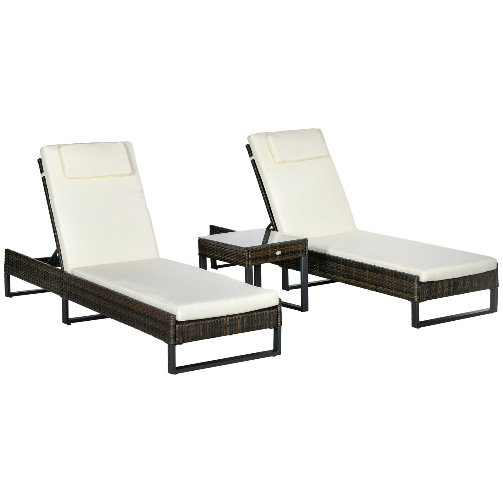 Three-Piece Reclining Lounger Set, with Glass-Top Table - Cream