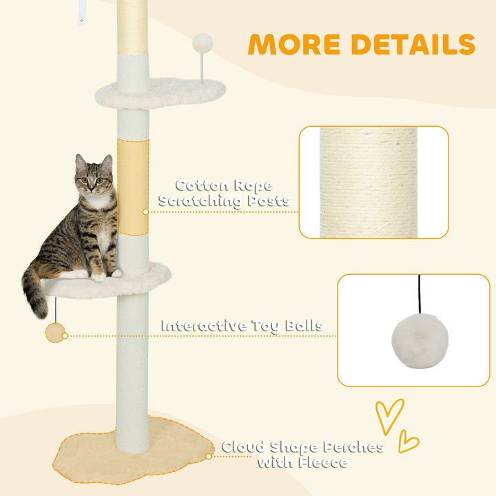225-255 cm Adjustable Cat Climbing Tower with Sisal Scratching Posts, 