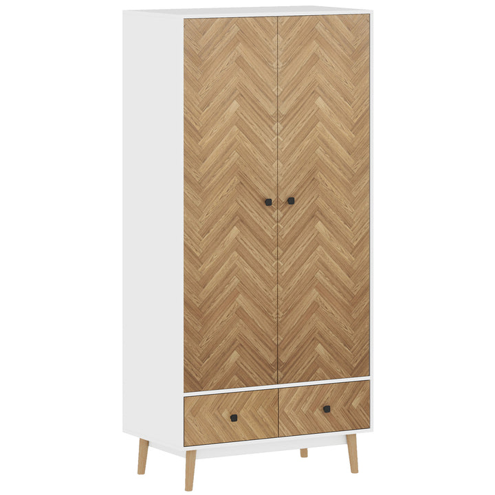Cabinet Wood-Effect Sticker Surface, Modern Wardrobe with 2 Hanging Ro