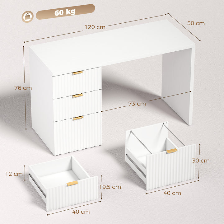Computer Desk with 3 Drawers Reversible Home Office Desk 120 cm, White - view 3