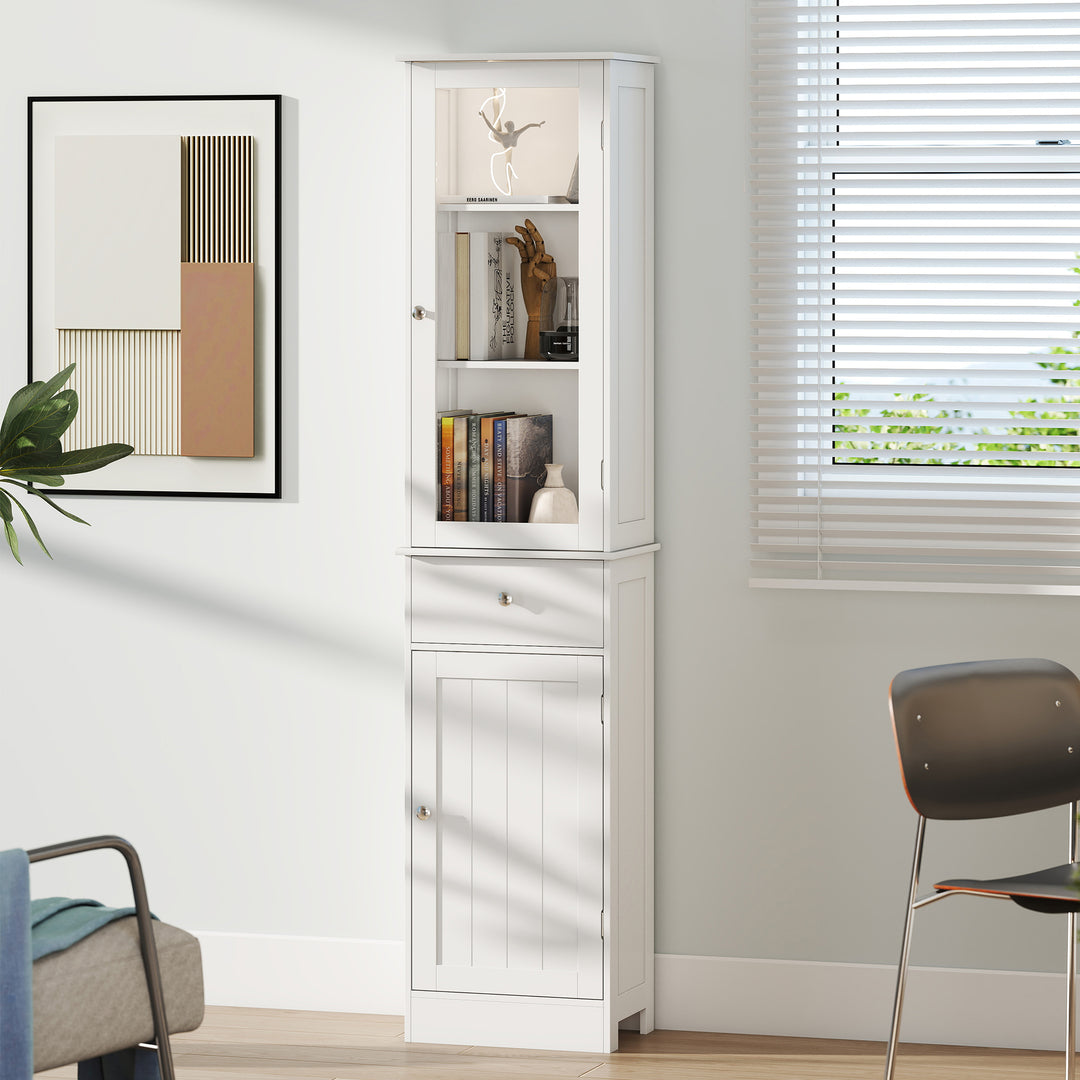 MCL Bathroom Storage Cabinet with 3-tier Shelf Drawer Door, Floor Cabinet Free Standing Tall Slim Side Organizer Shelves, White