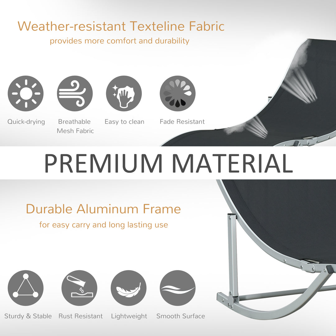 MCL 2 Pieces Folding Sun Lounger, S-shaped Lounge Chairs Reclining Sleeping Bed with Aluminium Frame