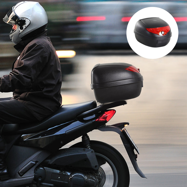 MCL 24L Motorcycle Trunk Hard Tail Bike Top Box Rack Mount Luggage Helmet Storage Carrier Case Universal Scooter w/Keys & Plate