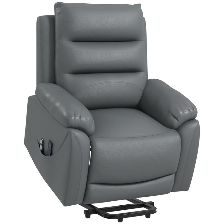 Electric Riser and Recliner for Elderly with 8 Vibration Massage, PU Leather Power Lift Recliner Chair for Living Room with Side Pockets, Footrest, Grey