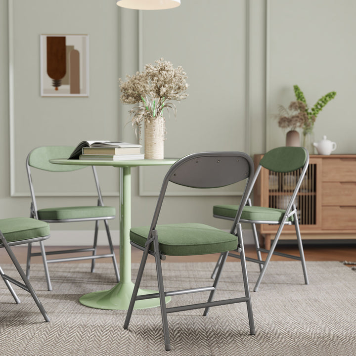 Set of Four Folding Corduroy Seat Chairs - Green