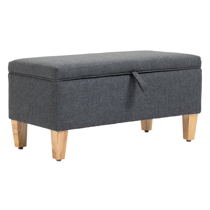 HOMCOM Linen Storage Ottoman, Padded Footstool, Rubberwood Legs, Ideal for Bed End, Shoe Bench, Seating, Dark Grey | Aosom UK