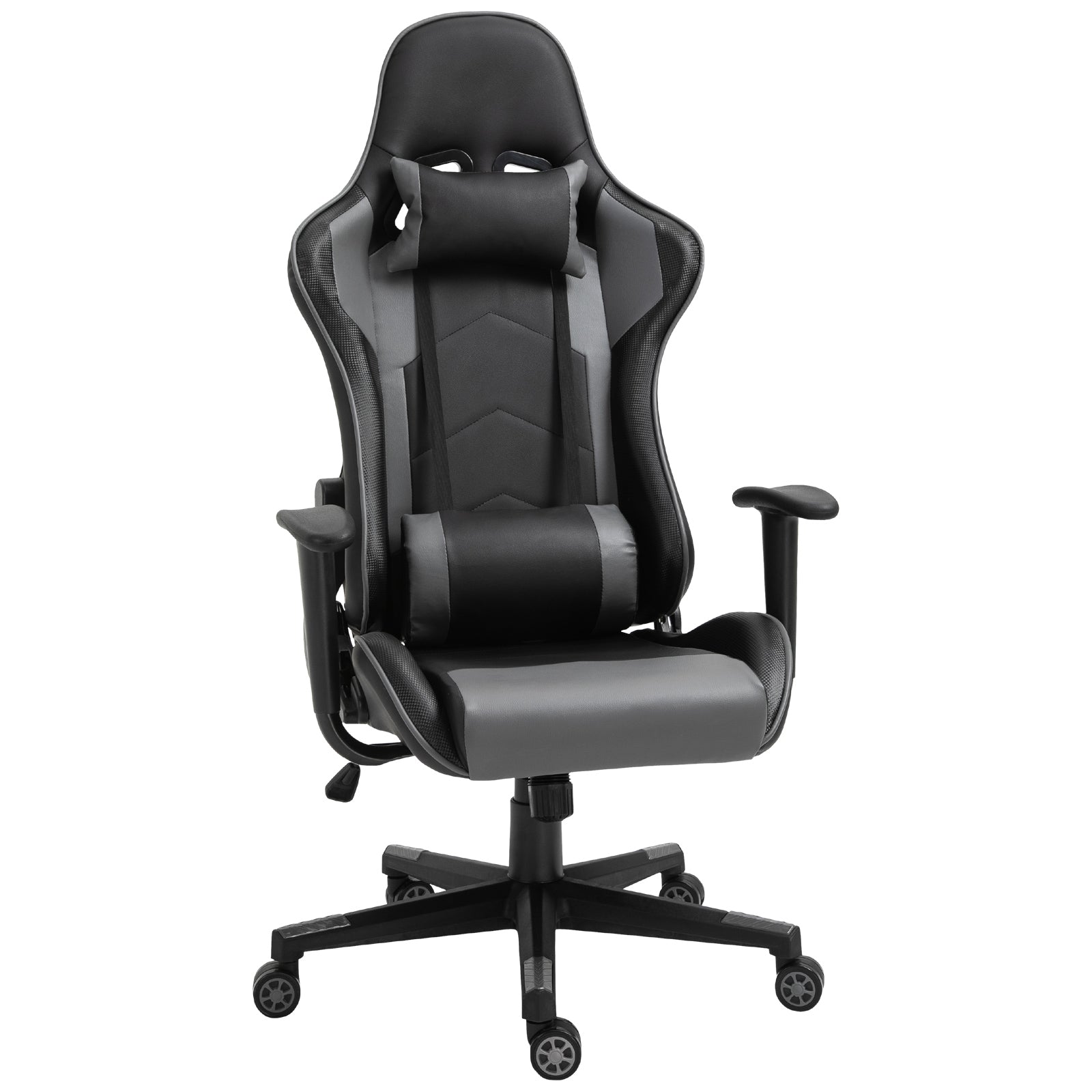 Gaming Chair, Computer Desk Chair, Racing Chair with Adjustable Height, Head Pillow and Lumbar Support for Adults, Black
