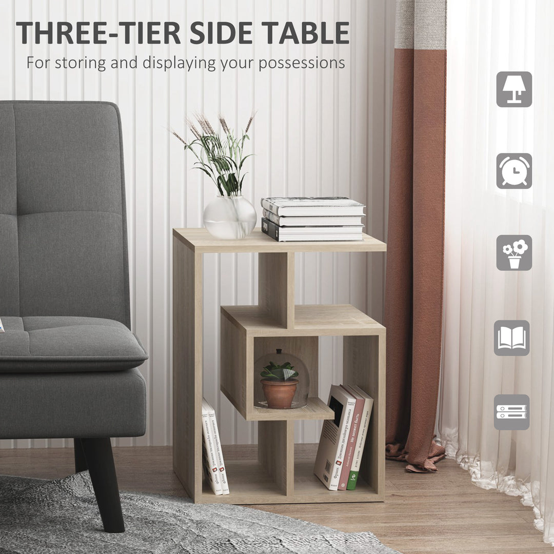 Side Table, 3 Tier End Table with Open Storage Shelves for Living Room, Bedroom, Oak