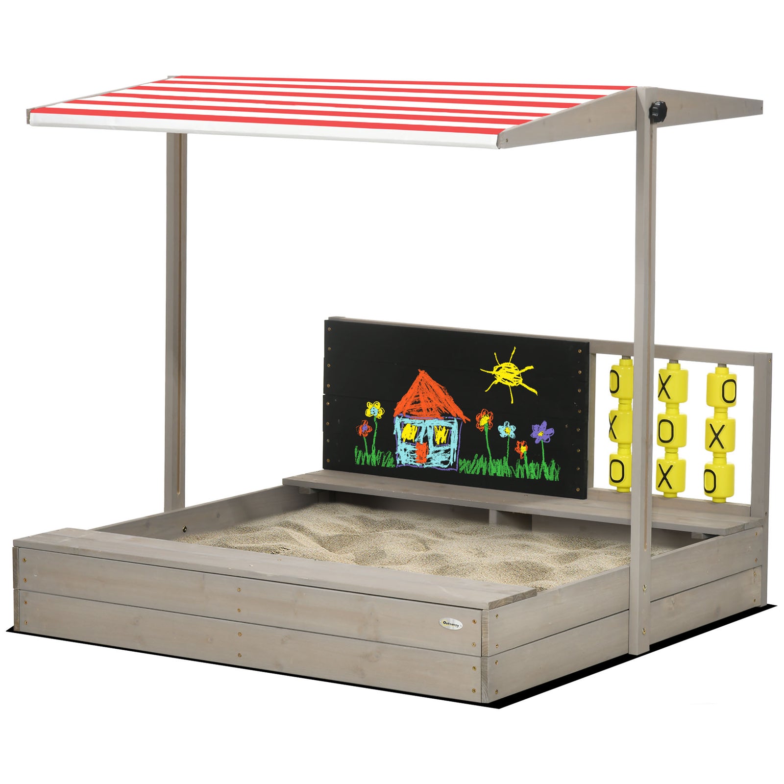 Kids Wooden Sandpit, sandbox with canopy & Seats, for Gardens - Grey