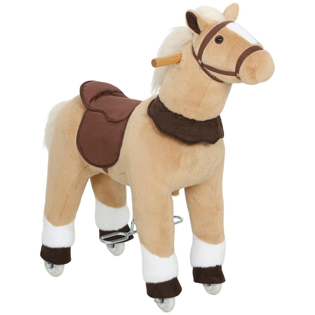 Rocking Horse, Plush Ride On Horse with Rolling Wheels &amp; Saddle, Ride 