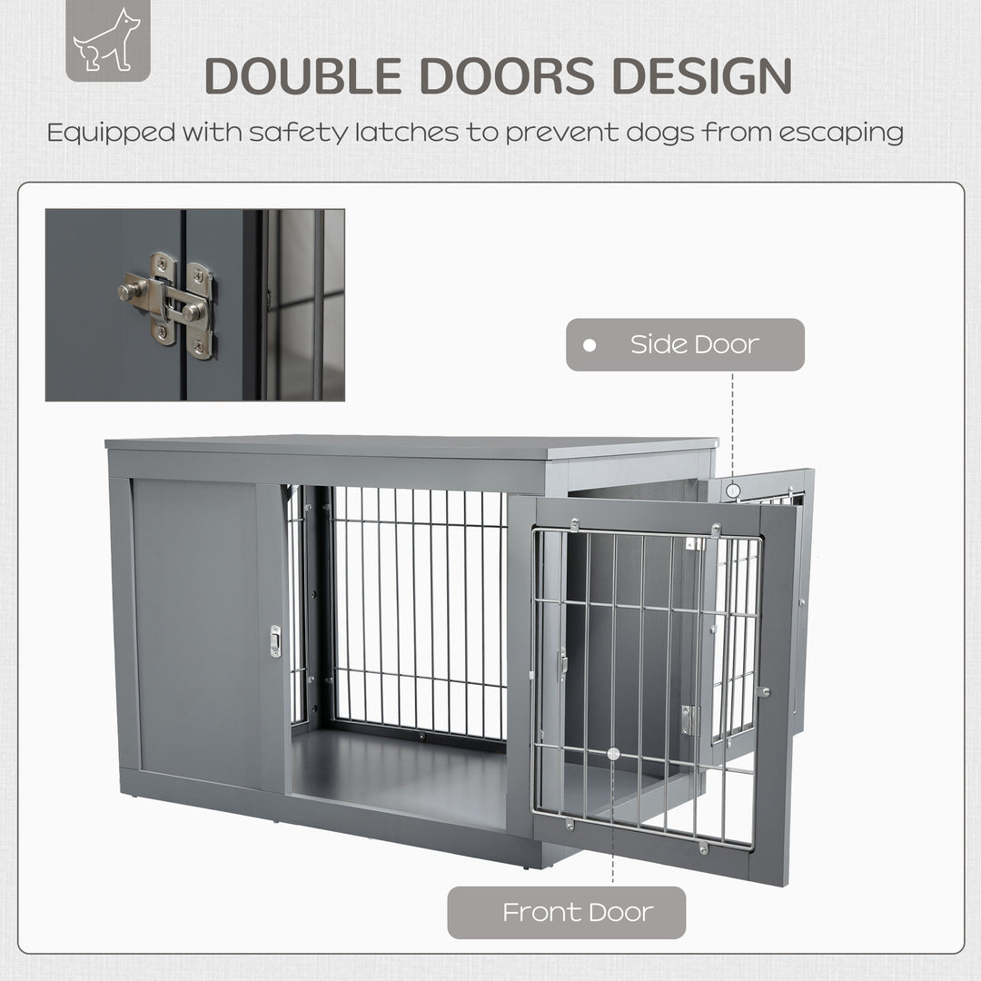 MCL Furniture Style Dog Crate for Small and Medium Dogs, End Table Pet Cage with Two Lockable Doors - Grey