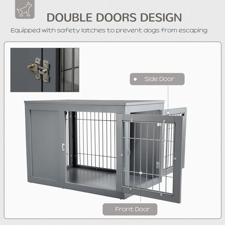 MCL Furniture Style Dog Crate for Small and Medium Dogs, End Table Pet Cage with Two Lockable Doors - Grey