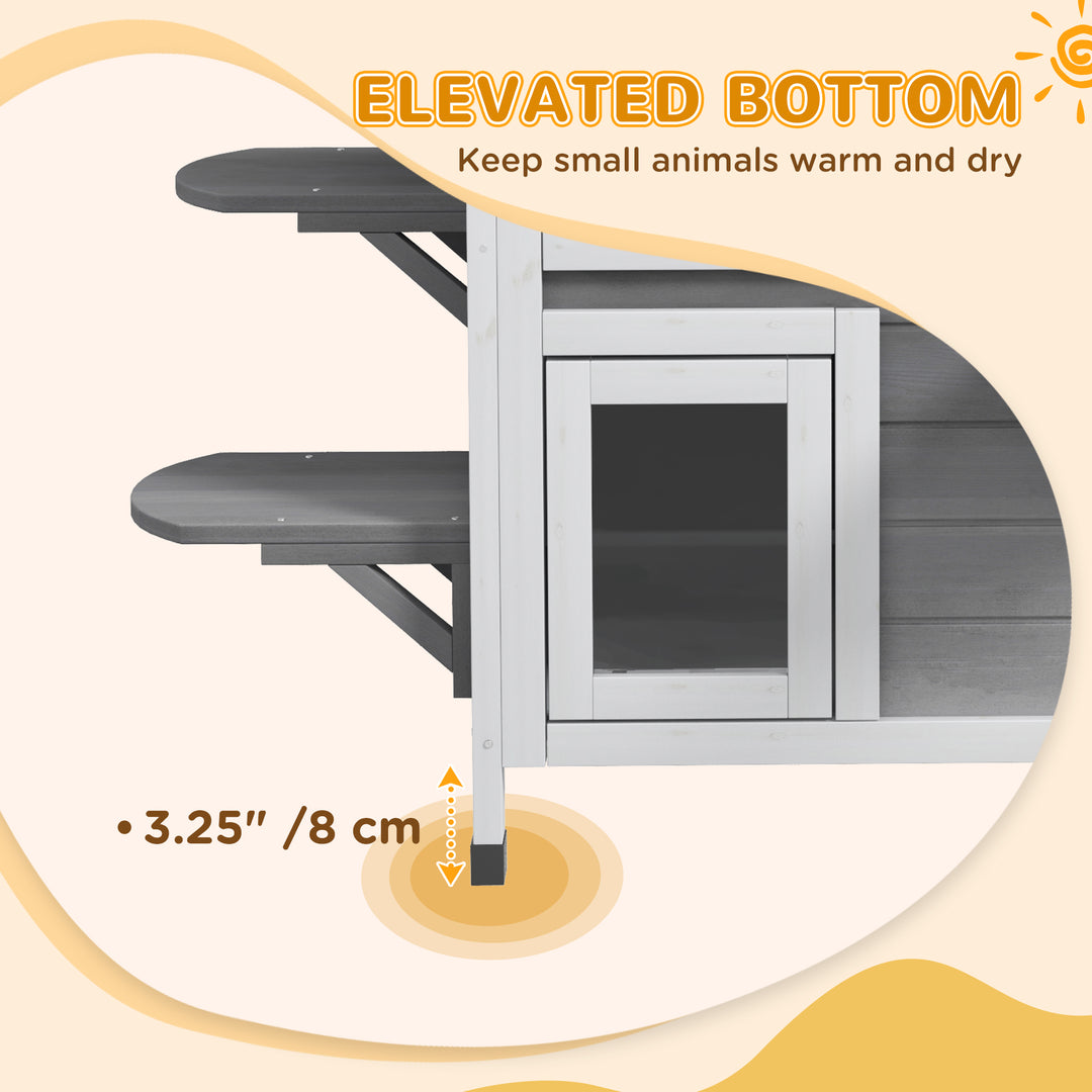 2-story Cat House Outdoor, Weatherproof Wooden Cat Enclosure for Feral Cats with Escape Door, Openable Roof, Jumping Platforms, Grey