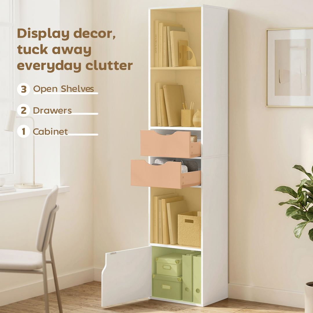Bookcase with Drawers Adjustable Shelf Bookshelf with 2 Drawers and Ca