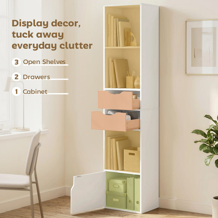 Bookcase with Drawers Adjustable Shelf Bookshelf with 2 Drawers and Ca