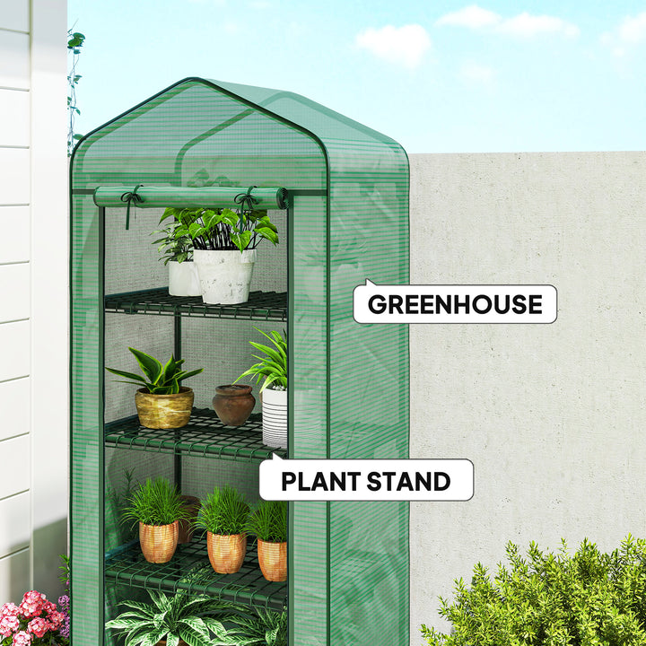 4 Tier Mini Portable Greenhouse Compact Plant Grow Shed Metal Frame PE