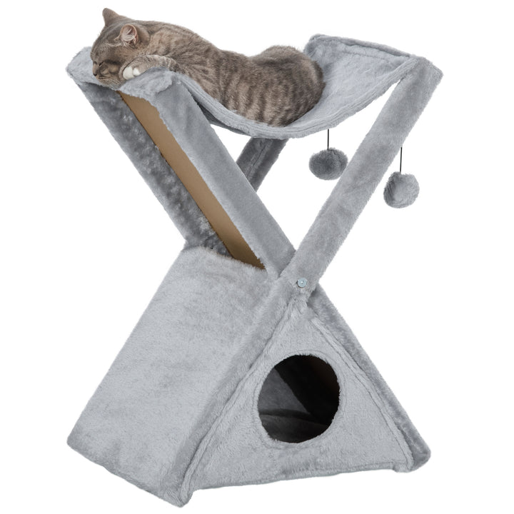 PawHut Compact Cat Activity Tree: 2-Level Kitten Centre with Scratching Post, 50L x 32W x 65H cm, Grey | Aosom UK