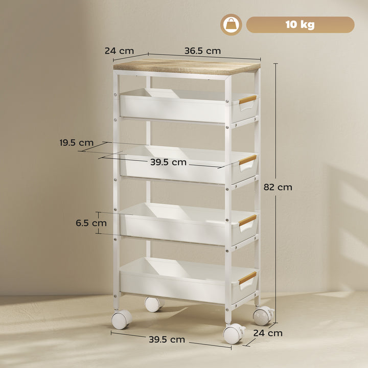 5-Tier Storage Trolley on Wheels - White