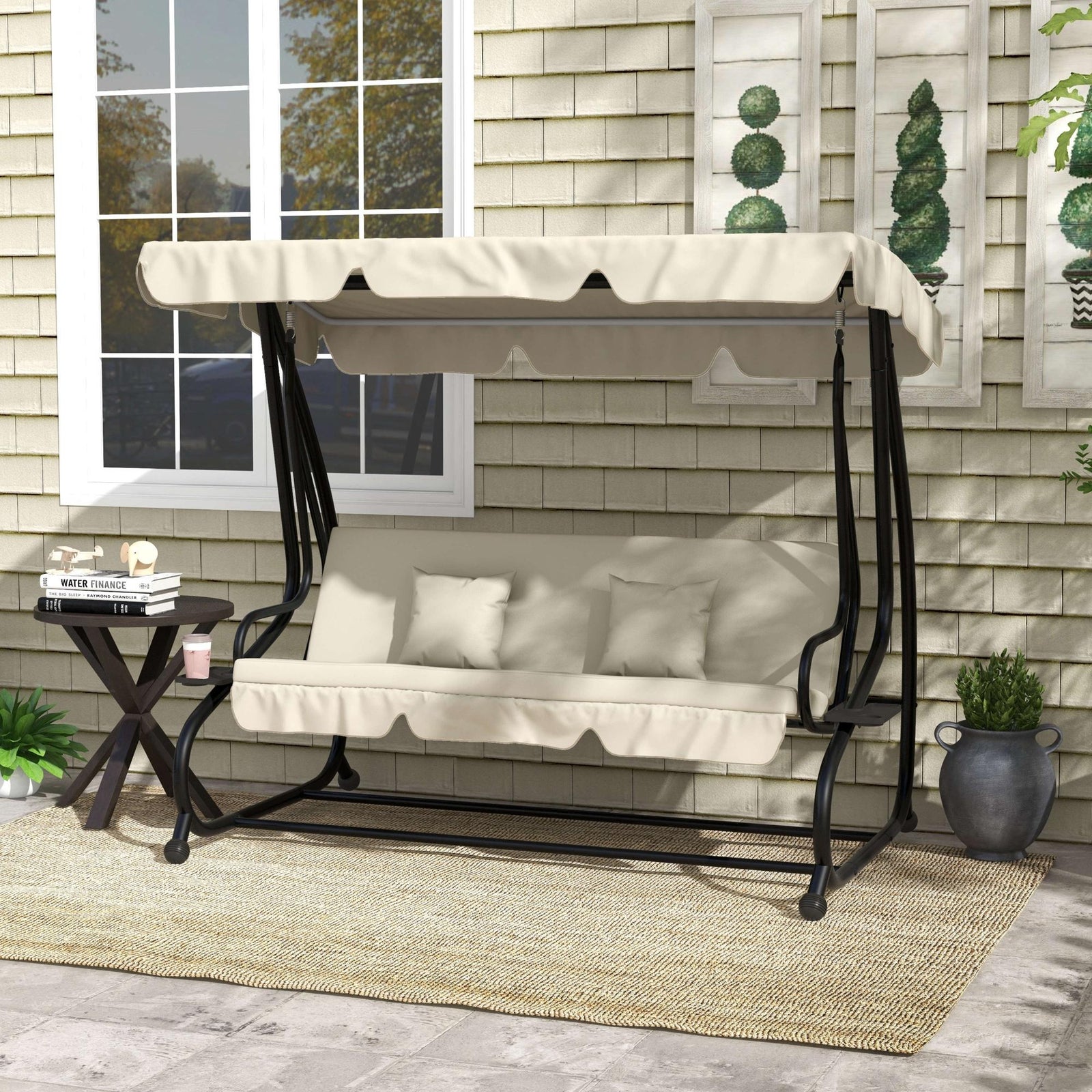 Convertible Three-Seater Swing Chair Bed - Cream