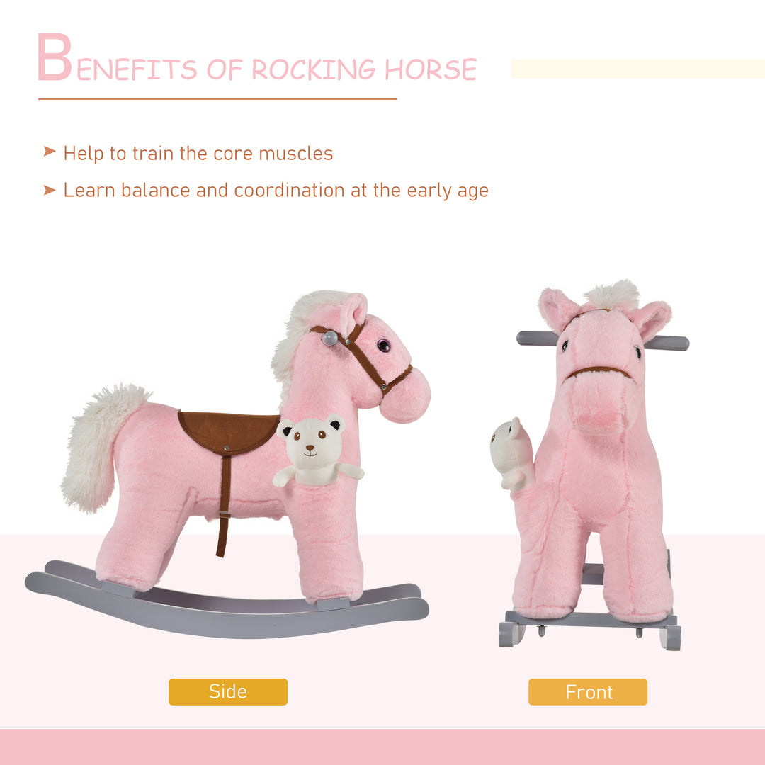 MCL Kids Plush Ride-On Rocking Horse Toy Rocker with Plush Toy Realistic Sounds for Child 18-36 Months Pink