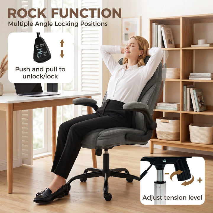 Office Chair, Ergonomic Desk Chair with Flip-up Armrest, Pocket Spring