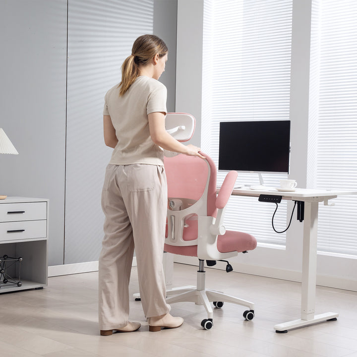 Multi-Adjustable Office Chair, with Lumbar Support, Headrest and Mesh Back - Pink