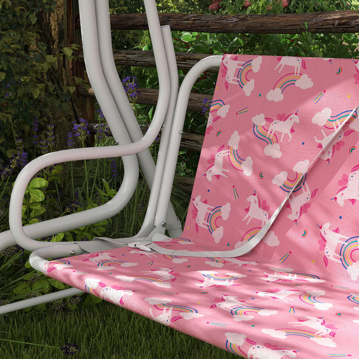 Kids Porch Swing, 2-Seater Patio Swing Bench Hammock with Seat Belts, Adjustable Canopy for Garden - Pink