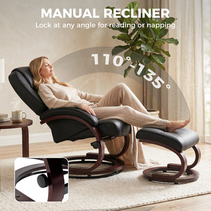 Swivel Recliner Chair with Footstool, PU Leather Recliner Armchair wit