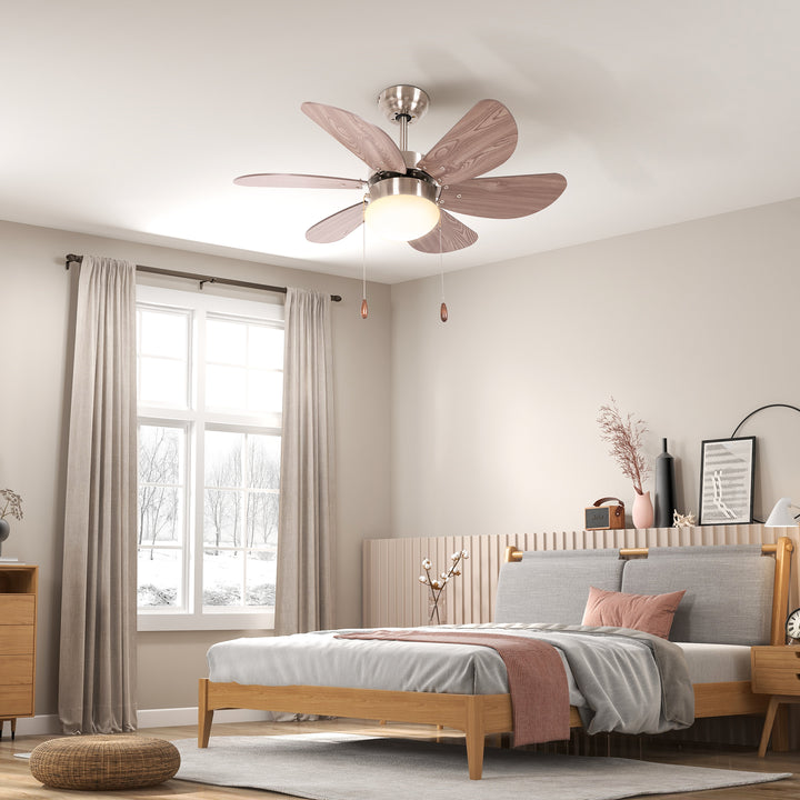 HOMCOM Ceiling Fan Lights with 6 Reversible Blades, Pull-chain Switch, Flush Mount Ceiling Fan with LED Light, Walnut Brown | Aosom UK