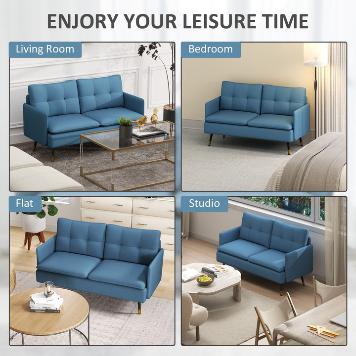 Modern Two Seater Sofa, Button Tufted Loveseat with Cushions and Steel Legs for Living Room, Guest Room, Dark Blue