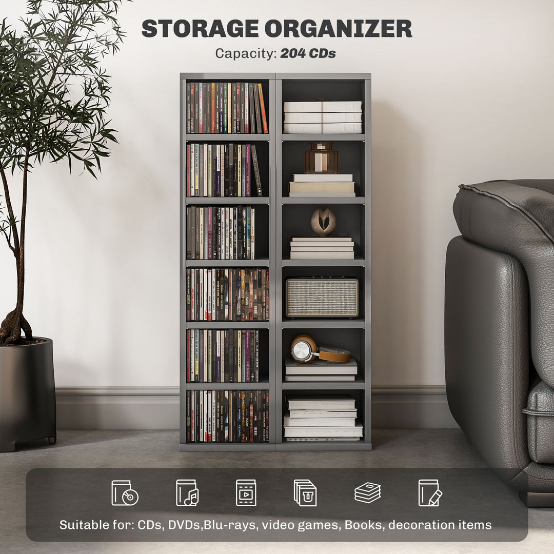 Set of 2 CD Media Display Shelf Unit Tower Rack with Adjustable Shelve
