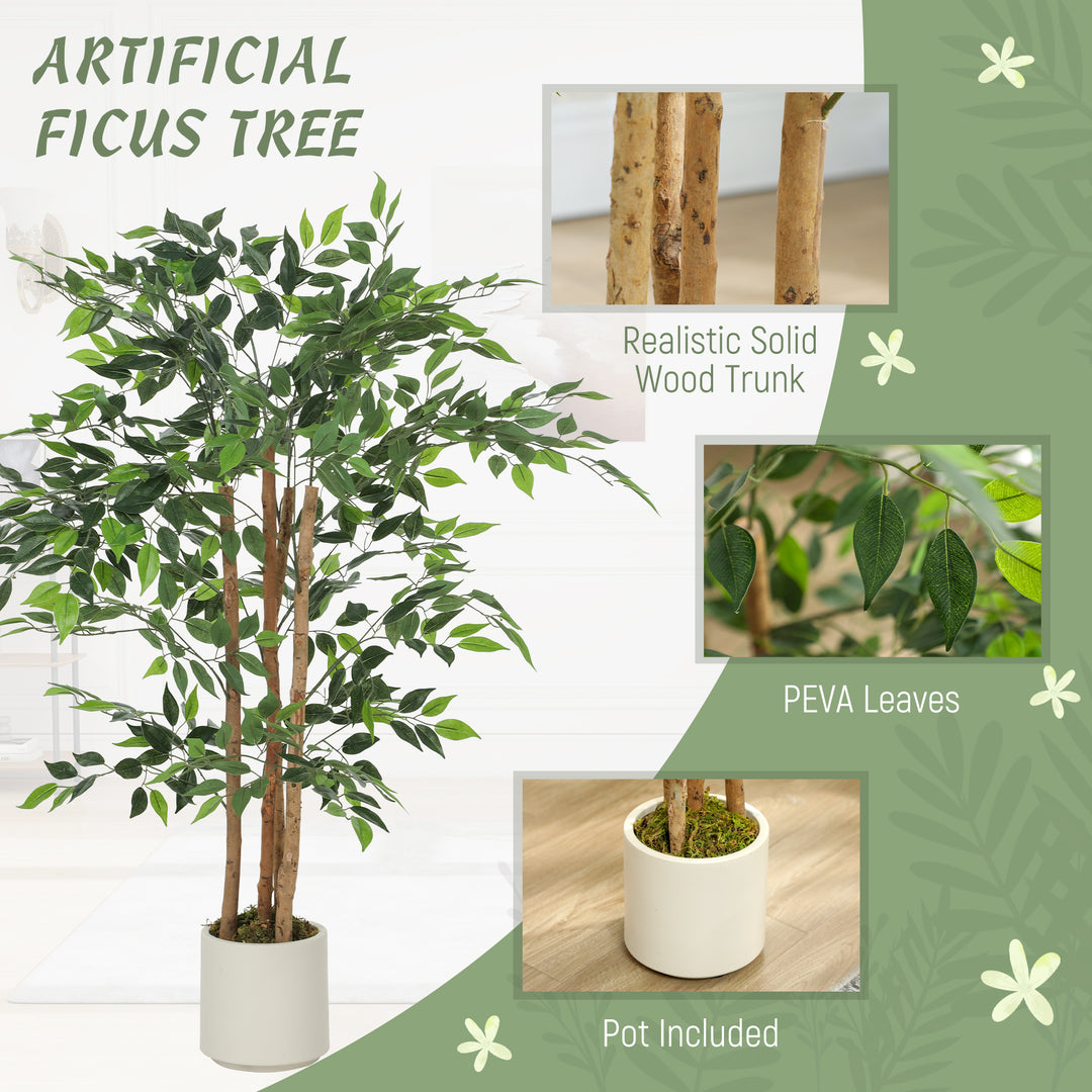 120cm Artificial Ficus Tree, Fake Potted Tree with Solid Wood Trunk an